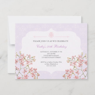 Vintage Floral Lila Damask Erwachsene Geburtstagsp Einladung