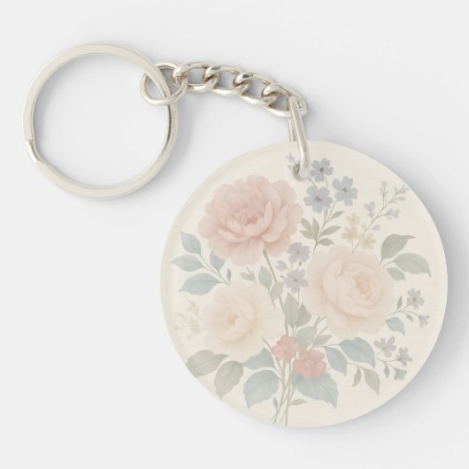 Vintage Floral Metal Keychain Schlüsselanhänger (Vorderseite)