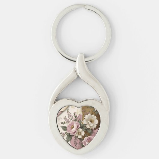 Vintage Floral - Metal Keychain Schlüsselanhänger (Vorderseite)