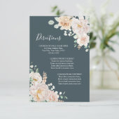 Vintage Floral Navy Blue Wedding Direction Insert (Stehend Vorderseite)