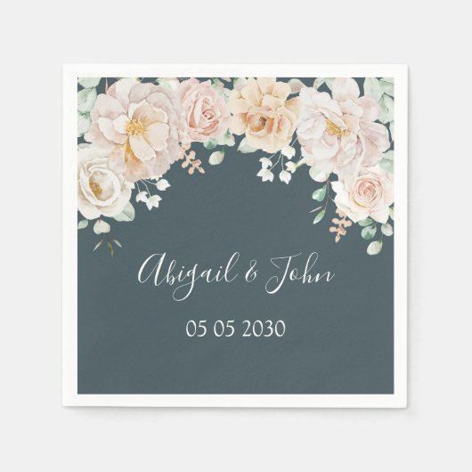 Vintage Floral Navy Blue Wedding Napkin Serviette (Vorderseite)