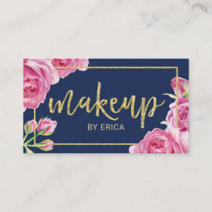 Vintage Floral Navy & Gold Visagist Visitenkarte
