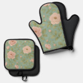 Vintage Floral Oven Mitt & Pot Holder Set (Vorderseite/Rückseite)