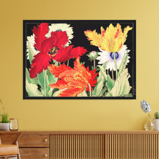 Vintage Floral Papageien-Tulpe Anemone Japanische Leinwanddruck