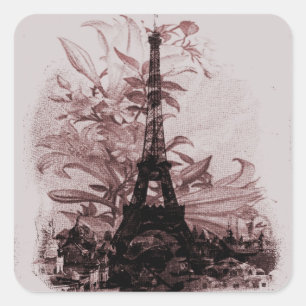Vintage Floral Paris Eiffelturm Custom Quadratischer Aufkleber