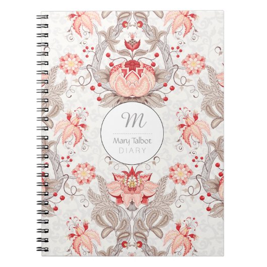 Vintage Floral Pattern damask Monogram S Notebook Notizblock (Vorderseite)