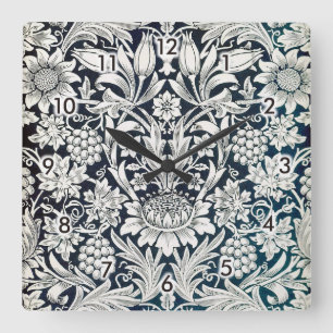 Vintage Floral Pattern, William Morris Square Wall Quadratische Wanduhr