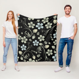 Vintage Floral Pattern with Ladybugs on Black Fleecedecke