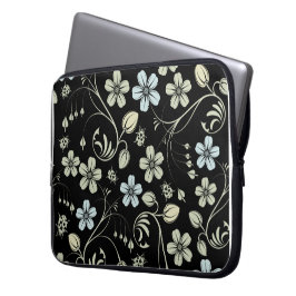 Vintage Floral Pattern with Ladybugs on Black Laptopschutzhülle
