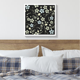 Vintage Floral Pattern with Ladybugs on Black Leinwanddruck