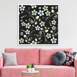 Vintage Floral Pattern with Ladybugs on Black Leinwanddruck