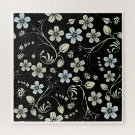 Vintage Floral Pattern with Ladybugs on Black Puzzle