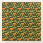 Vintage Floral Pattern with Orange Tulips  Glasuntersetzer<br><div class="desc">Seamless floral pattern features stylized orange tulips with green leaves on a dark background. The design is symmetrical and evokes a vintage feel.</div>