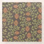 Vintage Floral Pattern with Orange Tulips  Glasuntersetzer<br><div class="desc">Seamless floral pattern features stylized orange tulips with green leaves on a dark background. The design is symmetrical and evokes a vintage feel.</div>