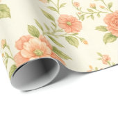 Vintage Floral Peach Rose  Geschenkpapier (Rolleneckpunkt)