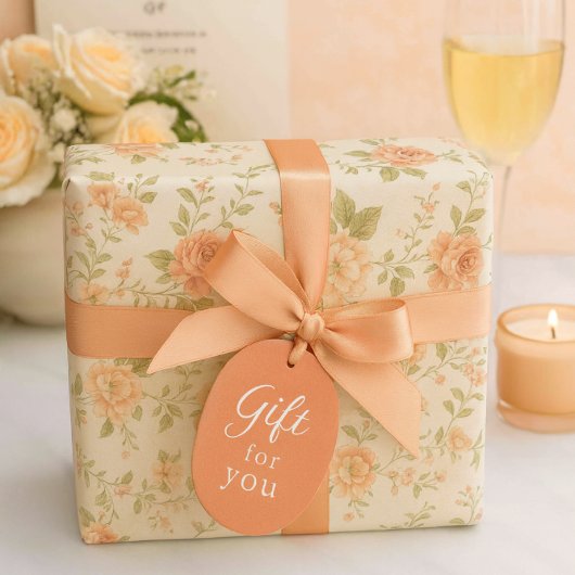Vintage Floral Peach Rose  Geschenkpapier