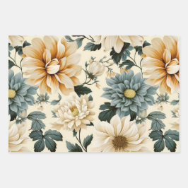 Vintage Floral Peony Daisy Botanical Spring Colors Geschenkpapier Set