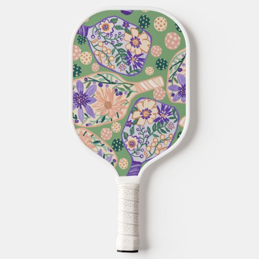 Vintage Floral Pickleball Design Schläger (Rückseite)