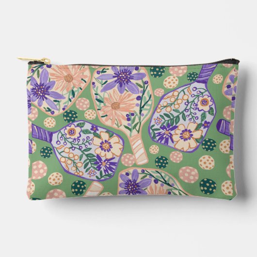 Vintage Floral Pickleball Design Zubehörtasche (Vorderseite)