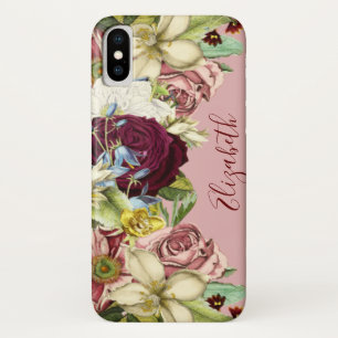 Vintage Floral Pink Burgundy Name Case-Mate iPhone Hülle