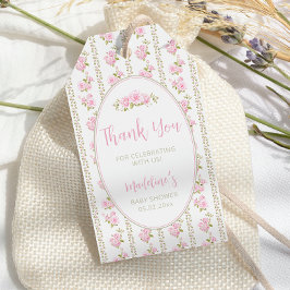 Vintage Floral Pink Rose Baby Shower Geschenkanhänger