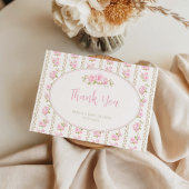 Vintage Floral Pink Rose Dankeskarte