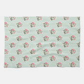 Vintage Floral Pink Roses Green Striped Geschirrtuch (Horizontal)