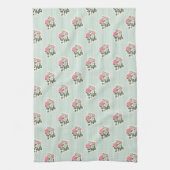 Vintage Floral Pink Roses Green Striped Geschirrtuch (Vertikal)