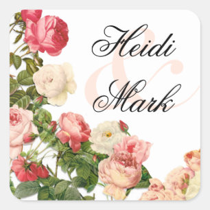 Vintage Floral Romance Pink Rosen weiß Quadratischer Aufkleber