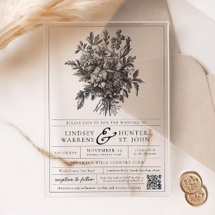 Vintage Floral Romantische Gartenhochzeit QR Code Acryleinladungen
