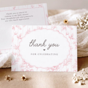 Vintage Floral Rosa Geschwungene Oval Baby Shower- Dankeskarte