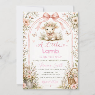 Vintage Floral Rosa Kleines Lamm Baby Shower Einladung