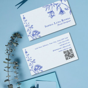 Vintage Floral Rose Doodle Staubblau QR Code Visitenkarte