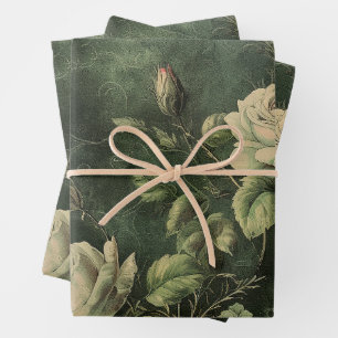 Vintage Floral Rose Grünzeug  Geschenkpapier Set