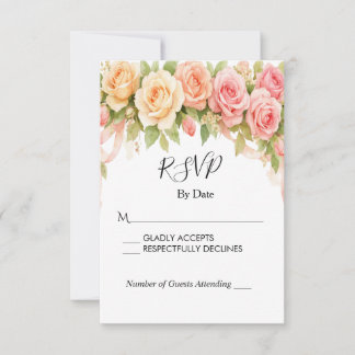 Vintage Floral Rose Wedding RSVP Card Karte