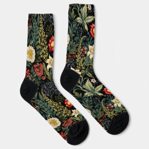 Vintage Floral Rote Dahlie Weiße Lilien Boho Socken