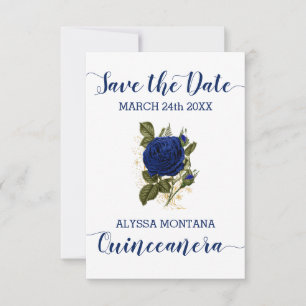 Vintage Floral Royalblaue Rose Quinceanera Save The Date