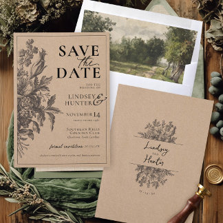 Vintage Floral Rustikale Kraft Boho-Monogramm-Hoch Save The Date