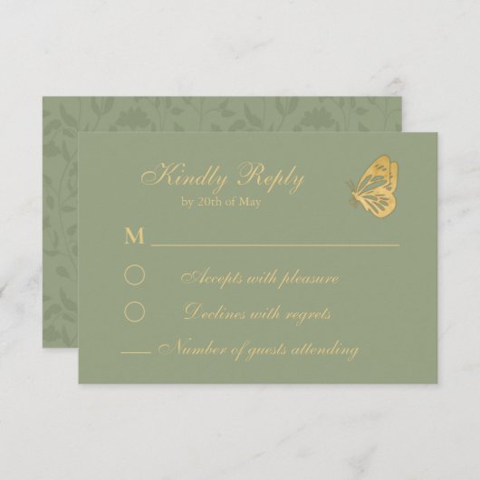 Vintage floral Sage Green RSVP Card (Vorne/Hinten)