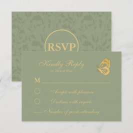 Vintage floral Sage Green RSVP Card Karte