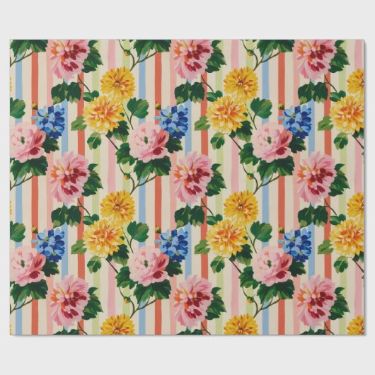 Vintage Floral Stripe Geschenkpapier (Flach)