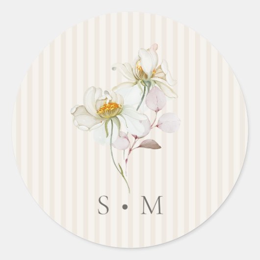 Vintage Floral Stripe Wedding Monogram Sticker (Vorderseite)