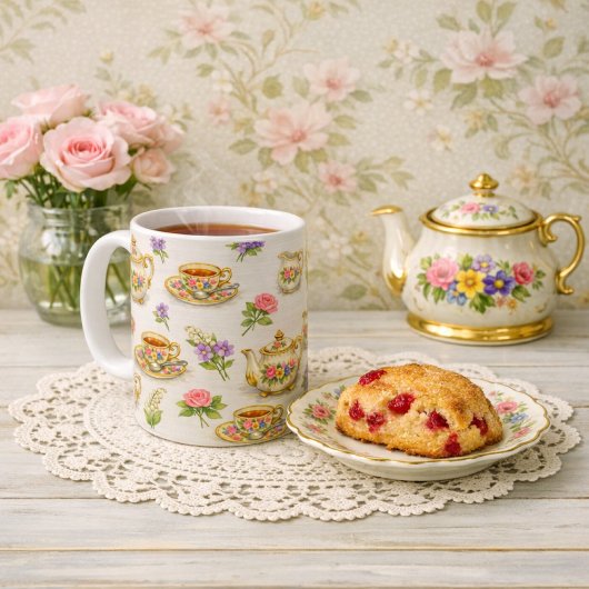Vintage Floral Teapot Teacup Pattern  Kaffeetasse