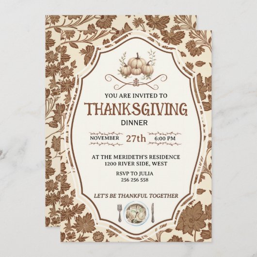 Vintage Floral Thanksgiving Einladung (Vorne/Hinten)