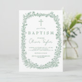 Vintage Floral Toile Green Baptism Einladung (Stehend Vorderseite)