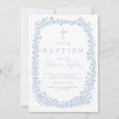 Vintage Floral Toile Light Blue Baptism Einladung (Vorderseite)