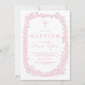 Vintage Floral Toile Pink Baptism Einladung (Vorderseite)