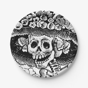 Vintage Floral Totenkopf Halloween Pappteller