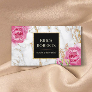 Vintage Floral Trendiges Gold Marmor Make-up-Artis Visitenkarte
