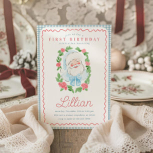 Vintage Floral und Gingham Santa Geburtstag Einladung